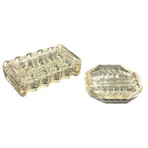 Vintage MCM Octagon Ashtray w/ Matching Cigarette Box Art Deco Clear Glass